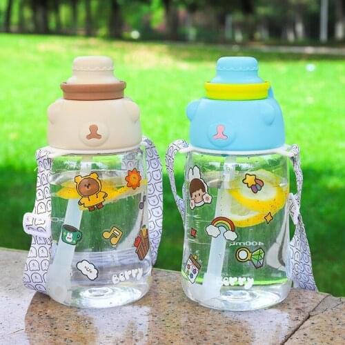 Childrens water cup cute creative antlers large capacity hygienic straw cup transparent plastic outdoor portable water bottle