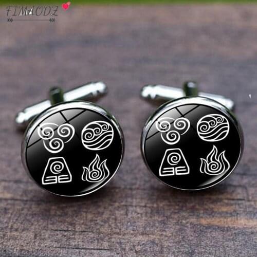 FIMAODZ New Avatar The Last Cufflinks Fire And Water Art Photo Glass Cabochon Cuff Links for Men