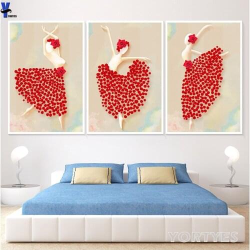YORTYES Mode Rose Flower Ballet Dancer Art Print Poster Wall Picture Canvas Painting Ballerina Home Decor YY067