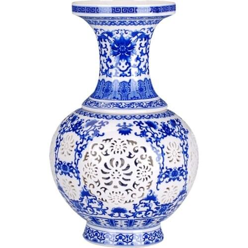 Blue and white ceramic porcelain ivory hollowed vases
