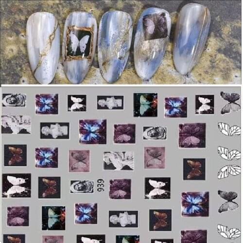 HANYI series 939 GRID DESIGNS COOL 3d nail art stickers decal template diy nail tool decorations