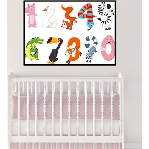 Early Kids Numbers 0-9 Pictures Living Room Wall Art Decor Animal No Frame Poster Oil Painting Decoration