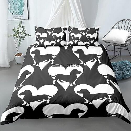 Cartoon Cute Corgi Dachshund Sausage Dog Comforter Bedding Set Duvet Cover Set Pet Printed Kids Boy Bed Linen EU King Queen Size