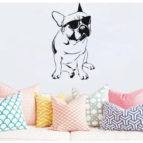 Handsome French Bulldog With Sunglasses Wall Sticker Animal Wall Decal Boys Bedroom Decorative Removable Home Decoration