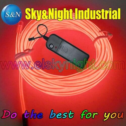 Red Color-5M Flexible Neon Light EL Wire Rope Tube with Controller(Three Set/Lot) +Free Shipping