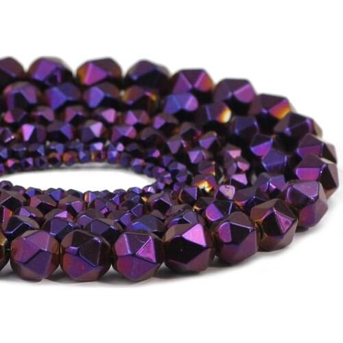 Purple 3/4/6/8/10MM Faceted Round Hematite Natural Stone Loose Spacers Beads For Trendy Jewelry Making DIY Necklace Bracelets