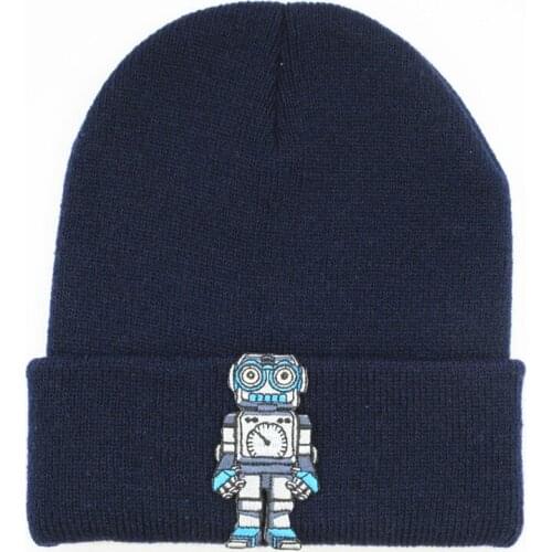 LDSLYJR Cartoon robot embroidery Thicken knitted hat winter warm hat Skullies cap beanie hat for men and women 369