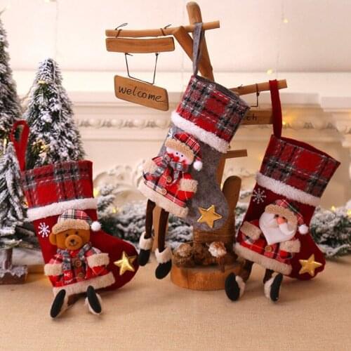 Cute Christmas Stockings Socks Snowman Santa Elk Fireplace Hanging Stockings Plush Personalized navidad Home Party Decoration