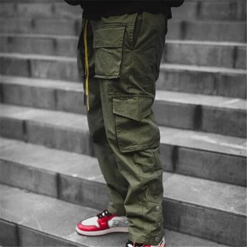 2021 Mens Side Pockets Cargo Harem Pants Ribbons Black Hip Hop Casual Male Joggers Trousers Fashion Casual Streetwear Pants