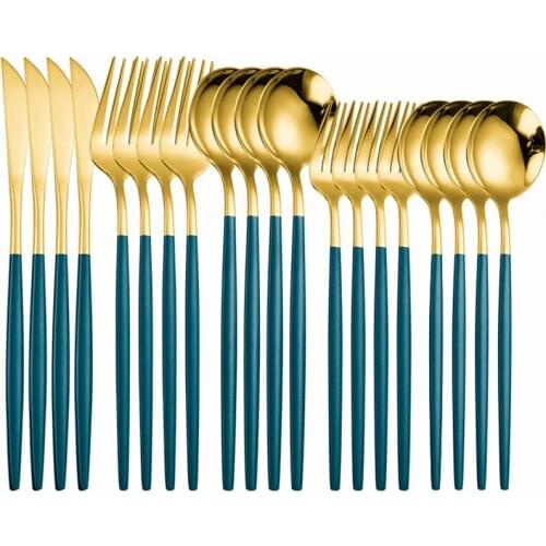 Mirror Golden Cutlery Set Stainless Steel Dinnerware Set Steak Knife Dessert Spoon Dinner Fork Kitchen Utensils Travel Tableware