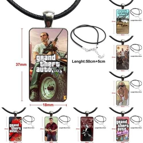 Gta San Andreas Gta Grand Theft Auto 5 V Glass Cabochon Pendant Necklace Rectangle Fashion Necklace For Girls Statement Maxi