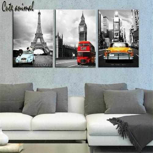 Paris city tower new york car 3pcs decoration Full Round Drill Diamond Painting Diamond Embroidery Cross Stitch Diamond Mosaic