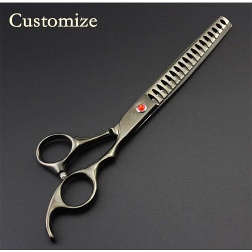 Custom professional 440c 7'' black Pet dog grooming hair scissors thinning barber scissor clipper shears hairdressing scissors
