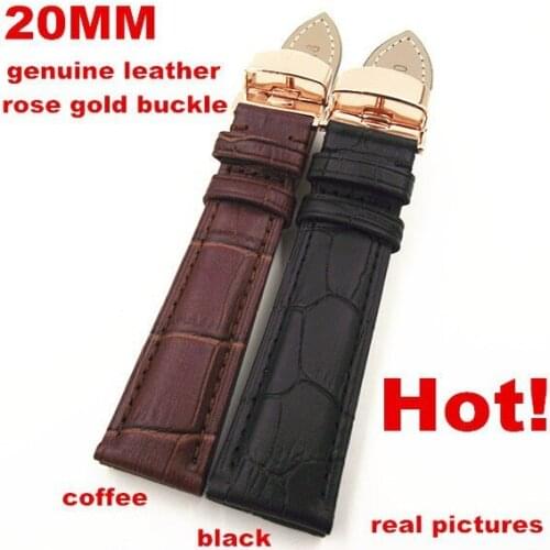 Rose gold buckle High quality 1PCS 20mm genuine leather watch band watch strap watch parts black and coffee color -32314