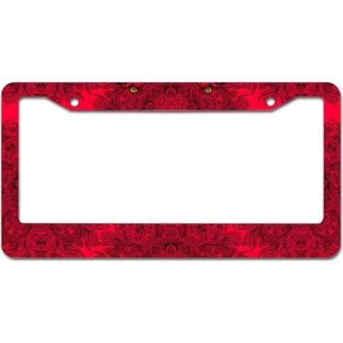Peceeta Elephant Lotus Mandala Red License Plate Frame 2 Holes 1 Frame Matte Aluminum Text Funny Metal Cute Car Accessories