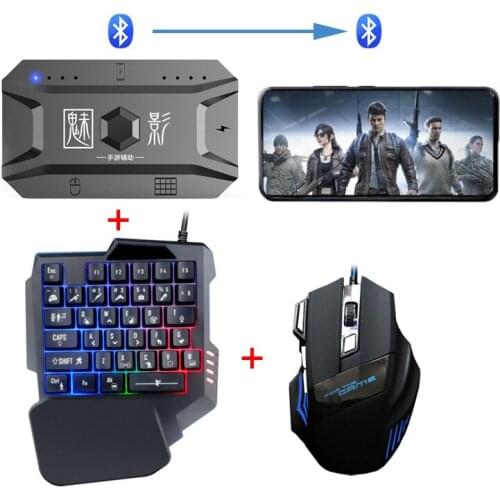 One Hand RGB Gaming Keyboard and Backlit Mouse Combo controller game keyboard mouse converter (Android phone adapter for IOS)