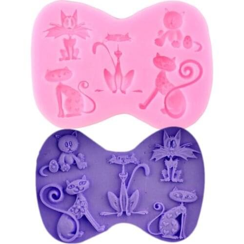 Cat Silicone Molds Animal Cupcake Topper Fondant Mould Baby Birthday Cake Decorating Tools Clay Candy Chocolate Gumpaste Mold