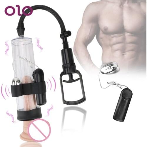 OLO Vacuum Pump Erection Sex Toy For Men Penis Enlargement Penis Trainer Vibrating Penis Pump Delayed Ejaculation Extender