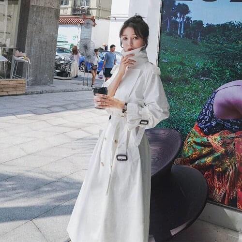 Korean White Windbreaker Jacket Female Mid-Length British Style Coat 2021 New Spring Temperament Top Women Long Outerwear zh440