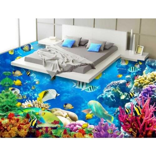 Waterproof self adhesive pvc 3d flooring Living room bedroom bathroom Undersea world coral sea 3D floor vinyl wallpapers