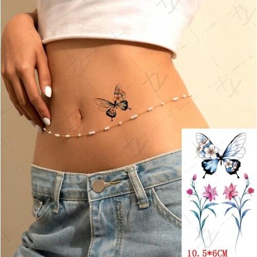 Butterfly Waterproof Temporary Tattoo Sticker Color Flowers Design Fake Tattoos Flash Tatoos Hand Neck Body Art for Women Girl