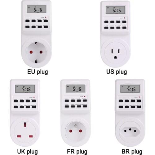 Outlet Timer, Digital Countdown Plug-in Timer Outlet, Weekly Programmable 220V 110VAC Power Outlet Timer, US EU UK AU FR BR Plug
