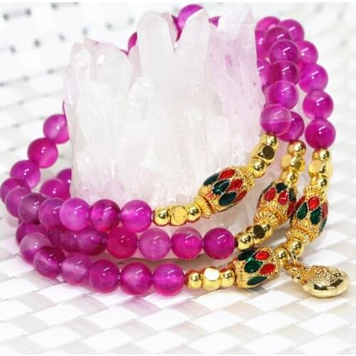 High quality multilayer bracelets natural stone rose red agat onyx carnelian 6mm round beads elastic jewelry for women B2195