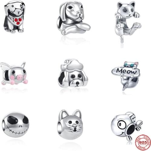 Fit Original Pandora Charms Bracelet 925 Sterling Silver Loyal Partners BULLDOG Doggy Animal Beads Dog DIY women Jewelry Making