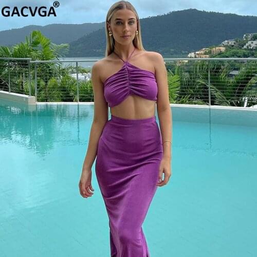 GACVGA 2021 Cotton Sexy Slim Skirt Suits Women Bandage Crop Top And Long Skirt Summer Elegant Matching Two Piece Dress Set Jupe