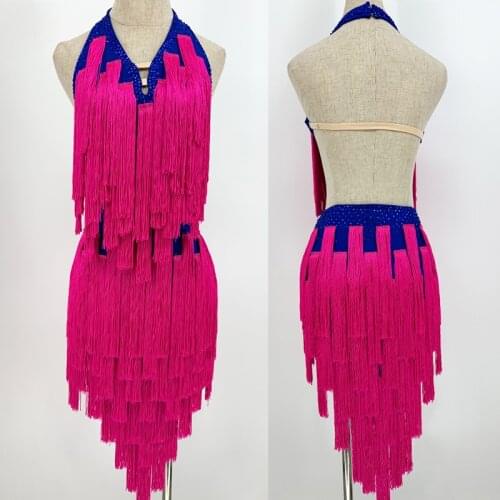 Sexy Latin Dance Dress Pink Fringe Backless Samba Performance Costume Women Salsa Cha Cha Clothes Girls Latina Dresses BL5386