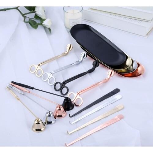 4Pcs/set Metal Candle Accessories Candle Wicks Trimmer Cutter Scissors Candle Snuffer Trimmer Hook Dipper Extinguisher Tool Tray