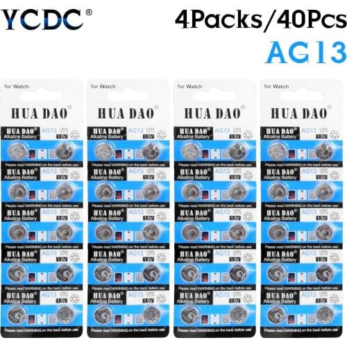 40pcs/4cards Ag13 Wholesale A76 A76 303 357 Gs14 Lr44 Sr44 Button Battery L1154 LR1154 LR44 MS76 PX675A Alkaline Pila