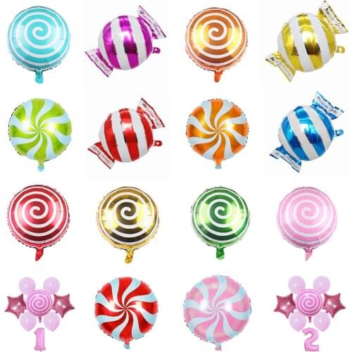 5pcs/lot Colorful Candy Foil Balloons Round Lollipop Inflatable Balloon Wedding Children Birthday Party Decorations Kids Globos