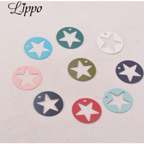 50pcs AC9915 18mm Prints Round Star Charms Connectors Diy Earrings Pendant