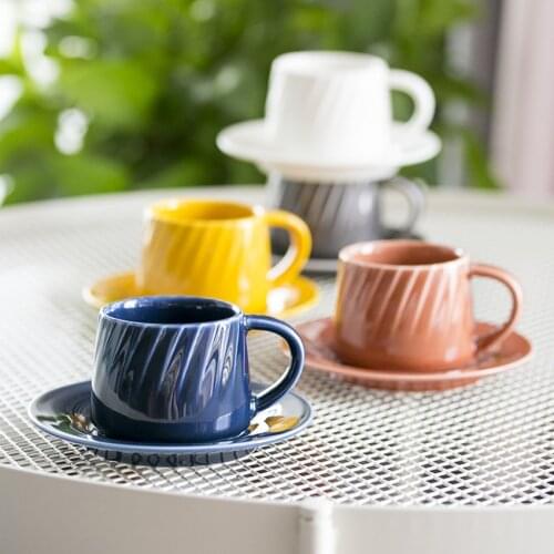 150ml Tea Cups and Saucers, with Spiral Pattern, British Coffee Cups, Porcelain Tea Set for Office Home, Oven & Dishwasher Safe