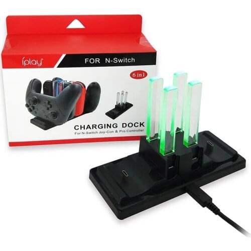 Switch 6-in-1 colorful charging base can charge four small Switch handles + 2 PRO handles at the same time