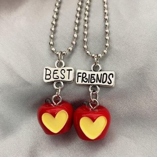 Children Best Friend Necklace Simulation Red Heart Apple Pendant Friendship BFF 2 Necklace Birthday Jewelry Gifts For Kids