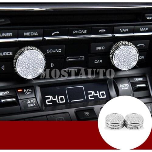 For Porsche Cayenne Rhinestone Style Console Air Condition Knob Cover 2011-2017 2pcs Car Accessories Interior Car Decor Car Trim