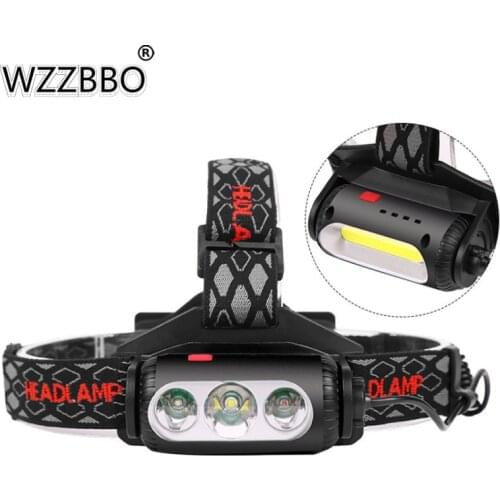 Double-sided LED T6+COB+red Light Green Headlight 360 Degree Rotating USB Charging Strong Headlight By 18650 Battery