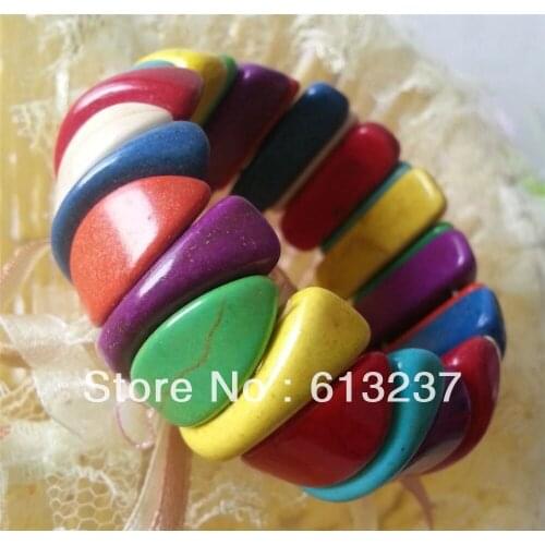 Hot free Shipping new Fashion Style Pretty color Turkey calaite strand beaded bracelet high grade women bangle 7.5inch MY3355