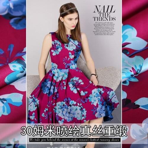 Custom Safflower Yan Mei 30 at M Silk zhong duan Digital Printing Cloth Heavy Silk Cheongsam Dress Installed Fabric