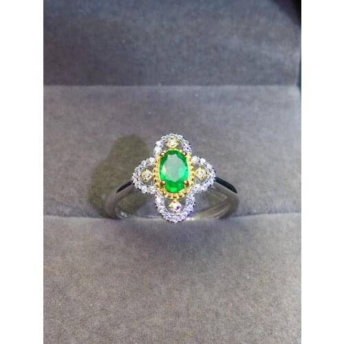 SHILOVEM 925 sterling silver real Natural Emerald rings classic fine Jewelry new wedding wholesale gift 4*6mm jcj0406365agml