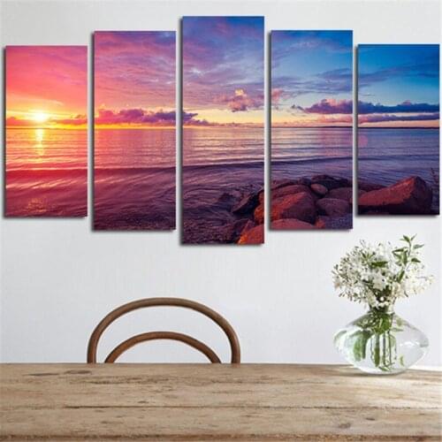 5 Pcs Wall Art Canvas Paintings Modular Tableau Picture Stone Island Sunset Modern Living Room Print Home Decor