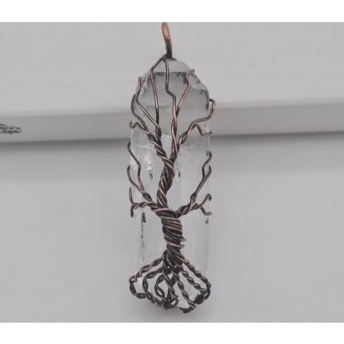 Natural Clear Crystal Lucky Pillar Pendant Wire Wrapping Jewelry For Woman Gift S2999