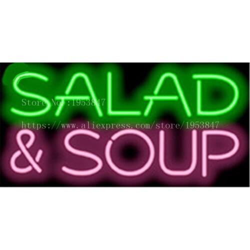 Soup and Salad Neon sign Real Glass Tube Bulbs Light Bar Beer Club Decoration Custom Signs Signboard Bread Store Shop 17"x14"