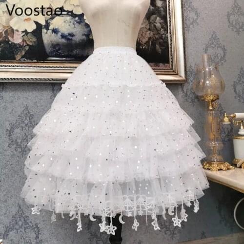 New Arrival Women Lolita Petticoats Stars Moon Tassels Underskirt Girls Cosplay Party White Dance Tulle Skirts JK Bubble Skirt
