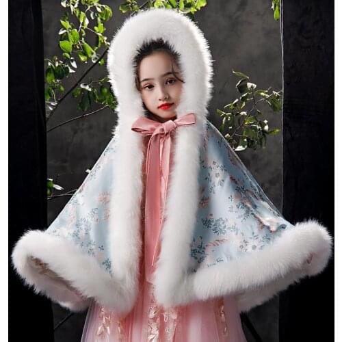New Year Baby Girls Chinese Cloak Girls Winter Shawl Princess Coats Outwear Jacket Kids Hooded Windproof Coat Children Clothes
