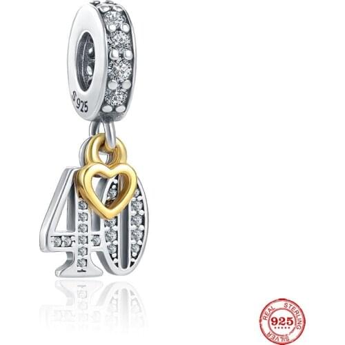 New Original Silver Color 40th Birthday Pendant Diy Bead Fit European Pandora Charms Bracelet Bangles Diy Jewelry P766