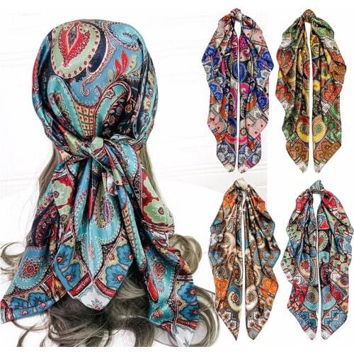 New Silk Scarf Women Big Square Scarf 90cm Shawl Cashew Flower Printing Wholesale Satin Scarf