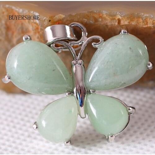 Natural Stone Bead Green Aventurine Women Butterfly Necklace Pendant 1Pcs K471
